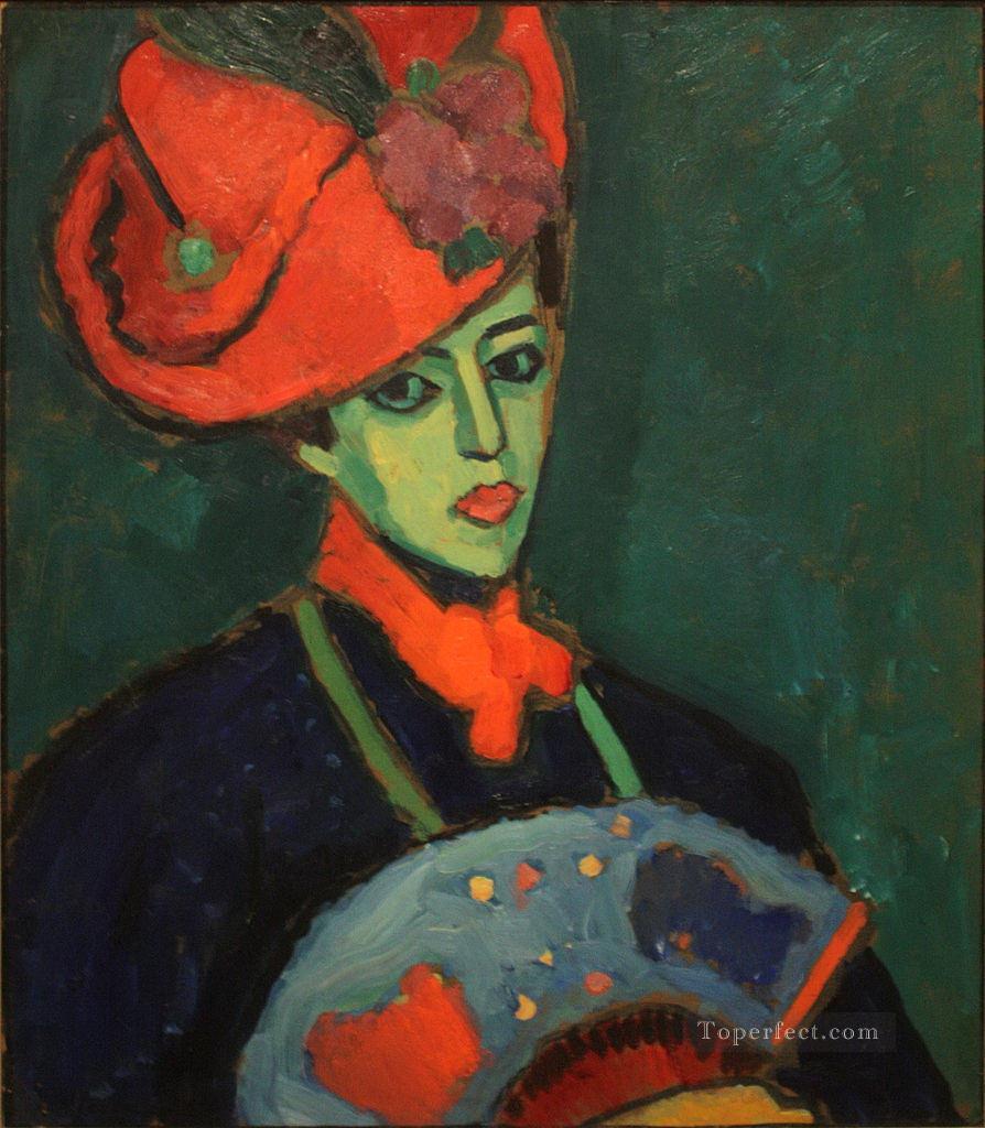 schokko with red hat 1909 Alexej von Jawlensky Expressionism Oil Paintings